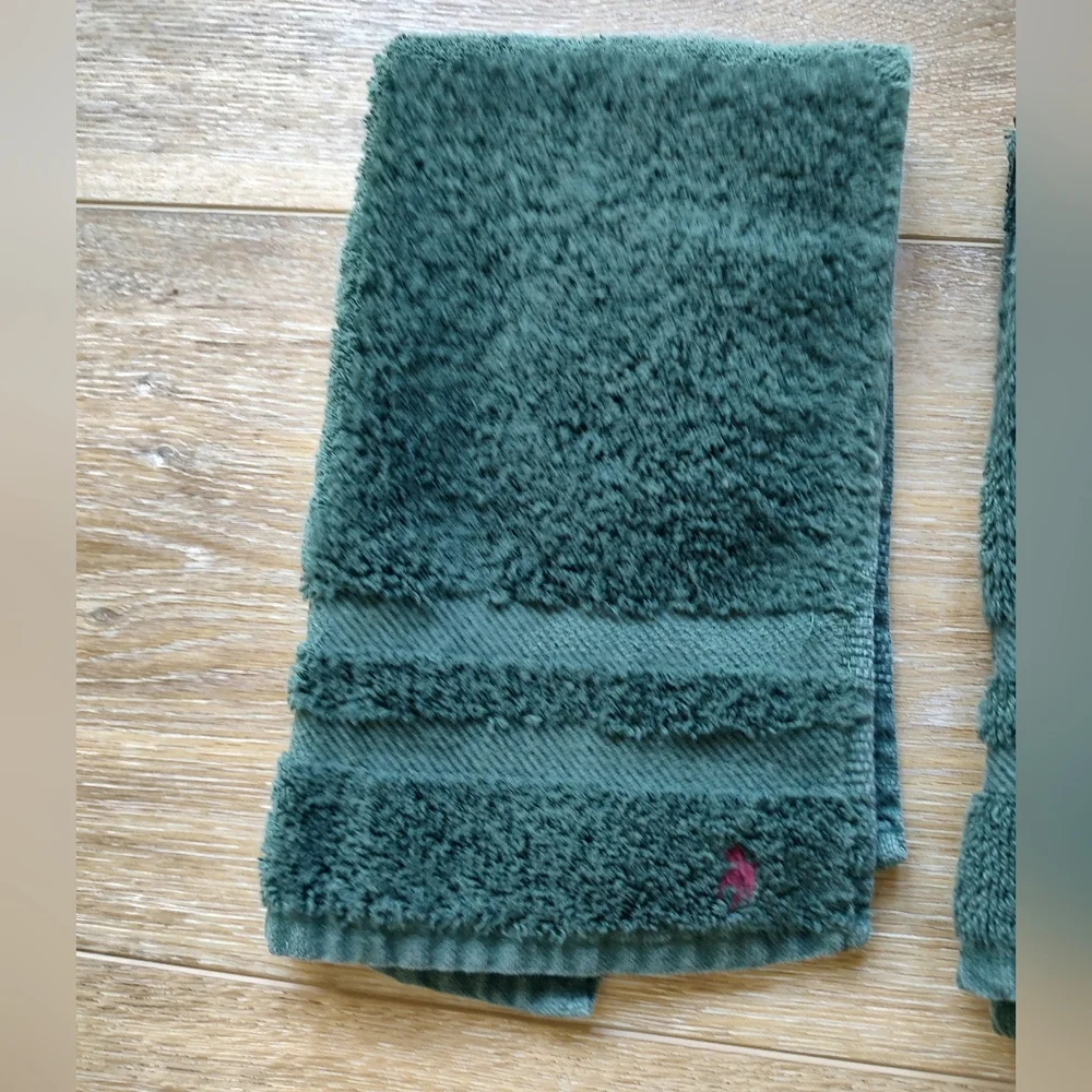 Ralph Lauren Home Vintage Polo Pony Green Hand Towels Set Of 3 Cotton USA Y2K